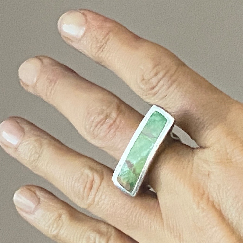 Vintage 925 Sterling Silver & Turquoise boho bar ring